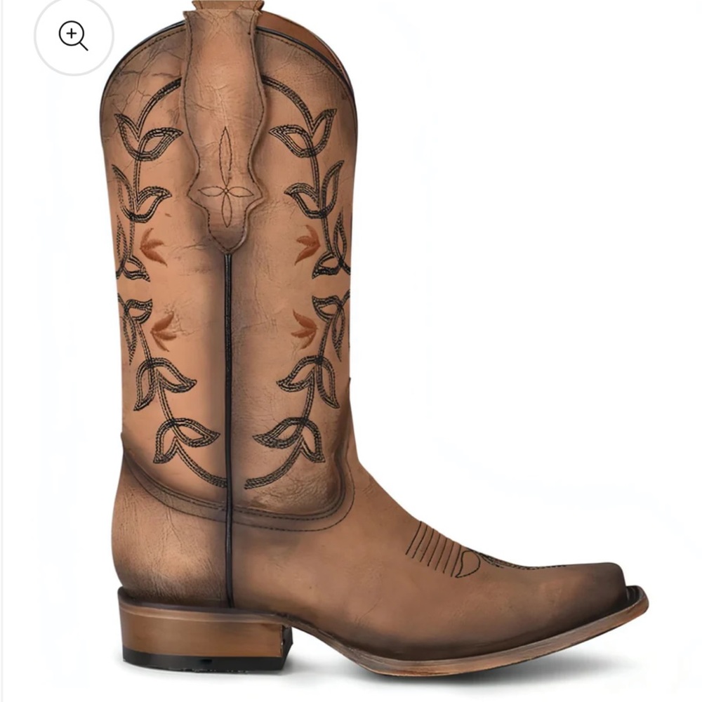 Circle G Ladies Brown Flowered Embroidery Square Toe